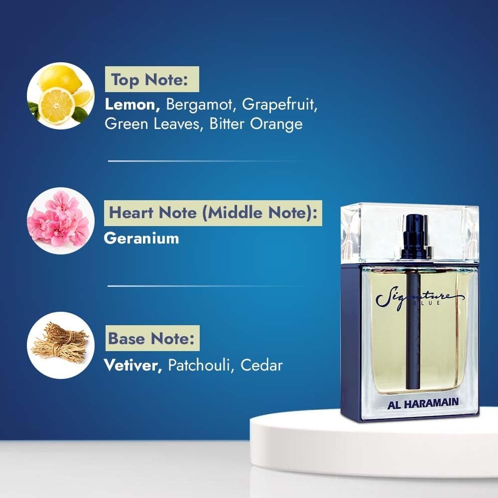 Al Haramain Signature Blue Eau De Parfum for Men – Long Lasting Arabian Cologne – 100ML