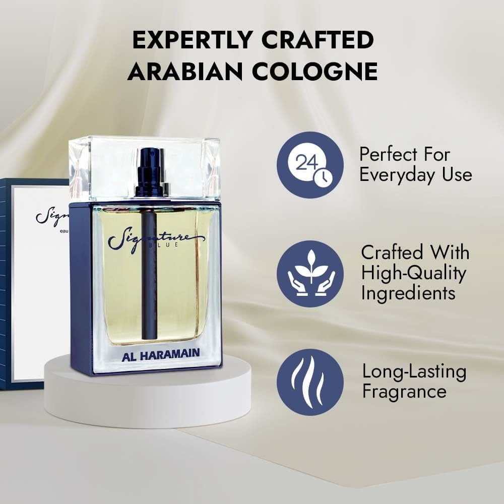 Al Haramain Signature Blue Eau De Parfum for Men – Long Lasting Arabian Cologne – 100ML